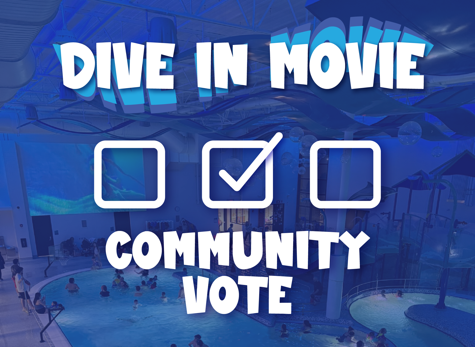 3 white boxes with a white checkmark in the middle one appear over a background of the pool