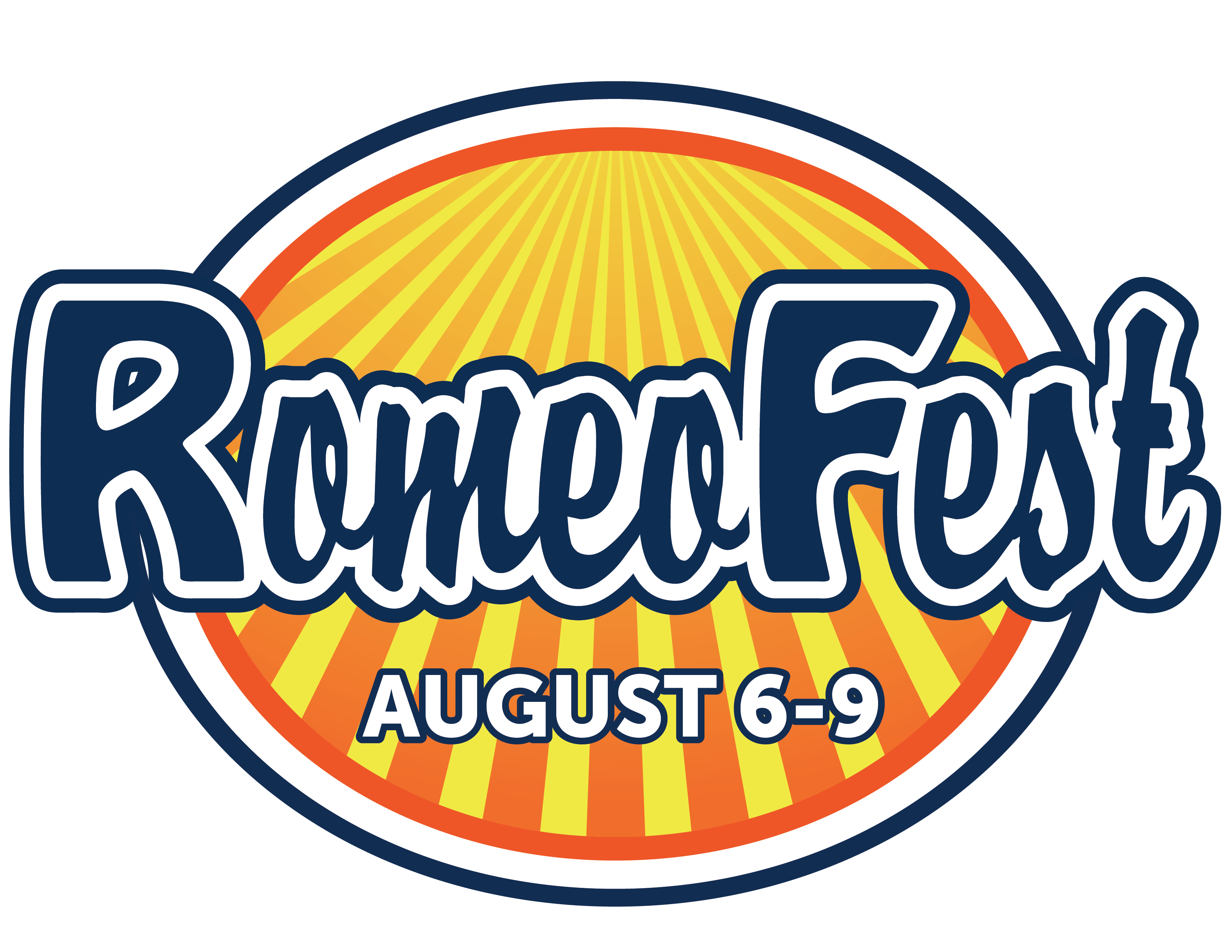 RomeoFest logo with orange and yellow stripes.