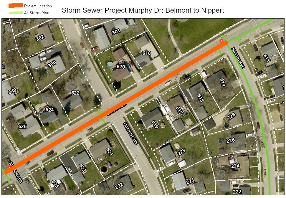Storm sewer project map Murphy Belmont to Nippert