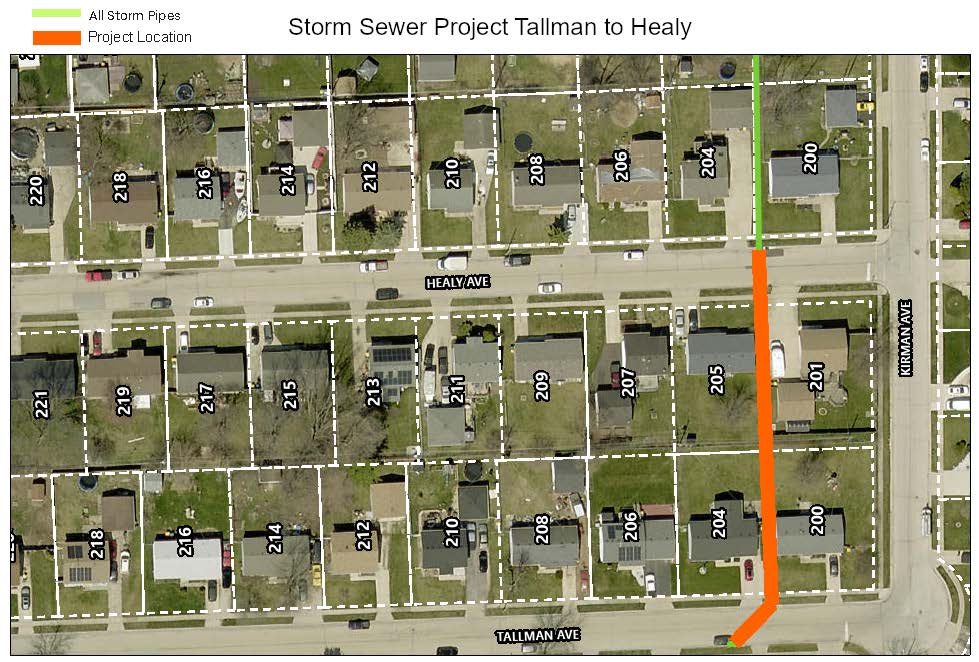 Storm sewer project map Tallman to Healy